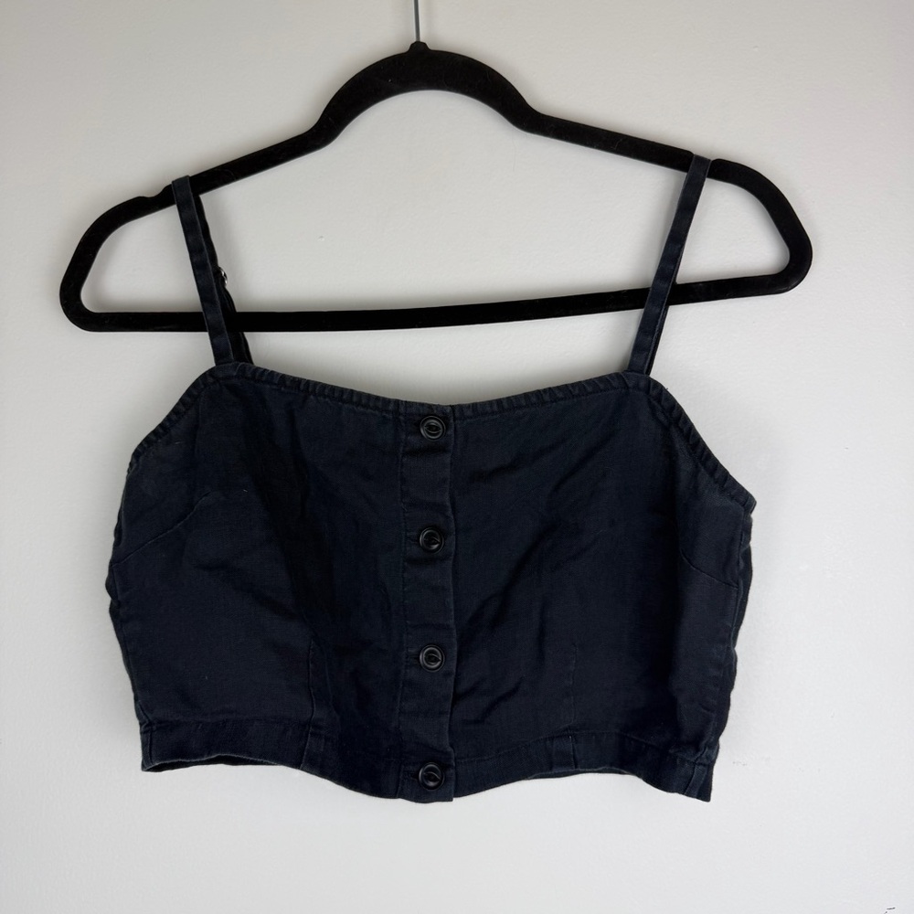 Outerknown Eclipse Black Linen Button-Front Cropp… - image 1